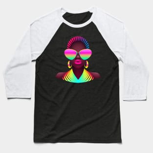 Retro African Woman Beautiful Pink Neon Black History Colorful Baseball T-Shirt